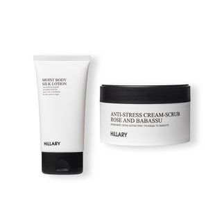 Anti-stress cream scrub Rose + Moisturizing lotion-booster for the body with silk Hillary